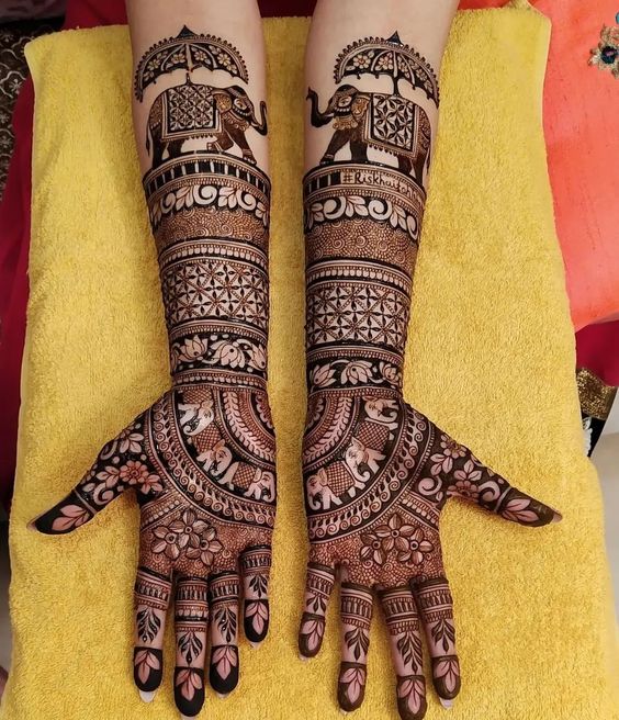 Elephant motif traditional mehndi designs