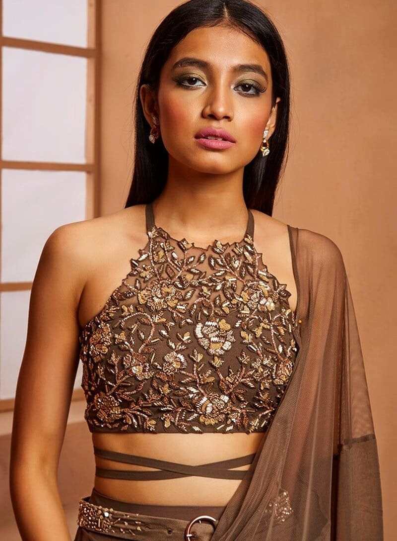 Halter-neck-with-embroidery-net-blouse-design