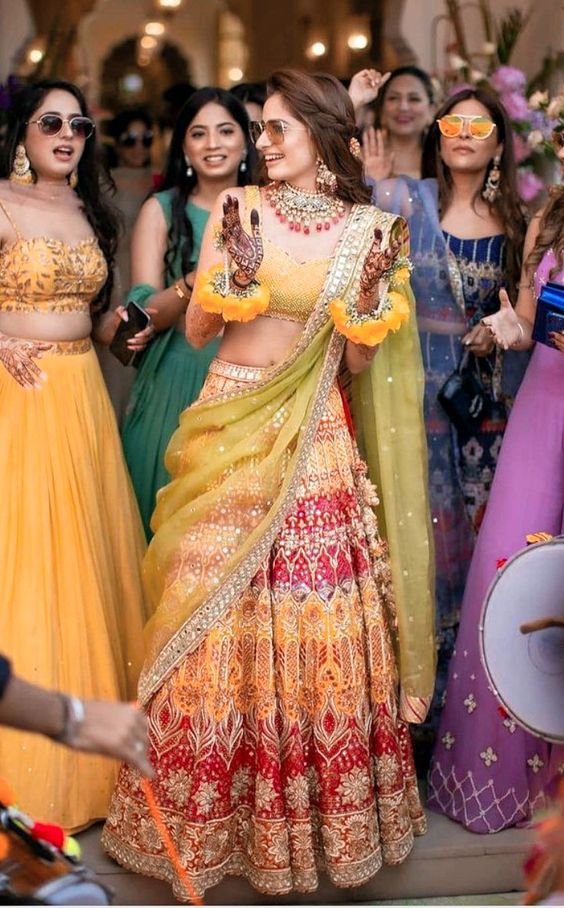 Heavy yellow mehndi dress for bride