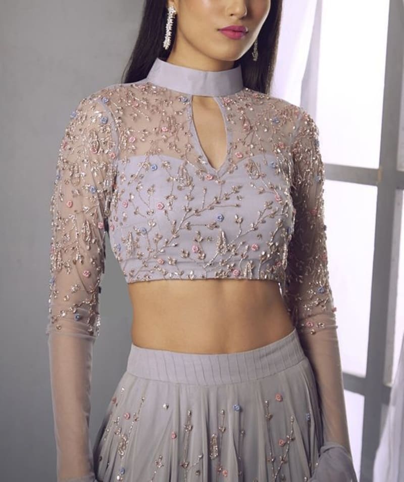 High-neck-with-embroidery-front-net-blouse-design