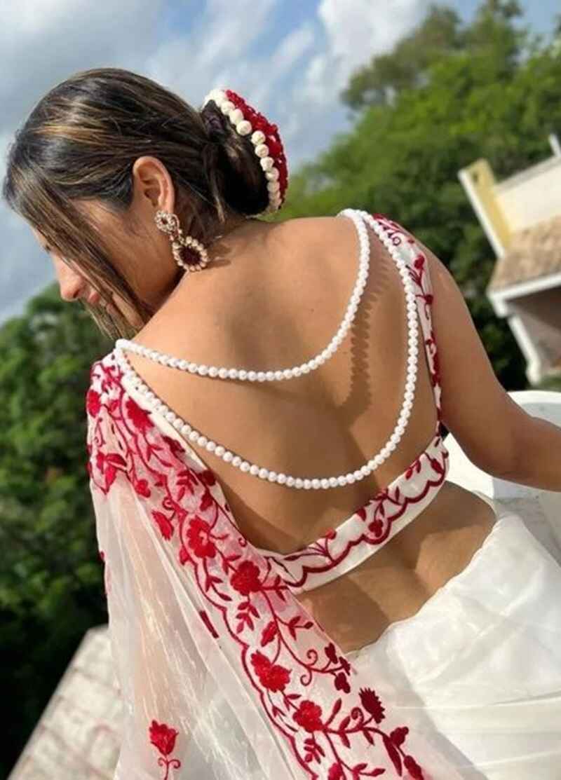 Layered-pearls-backless-back-side-fancy-blouse-designs