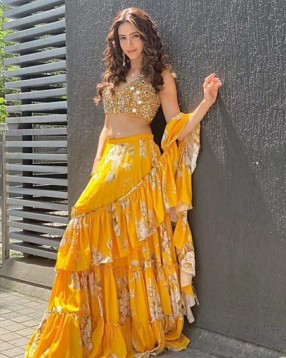 Lehenga saree for haldi ceremony