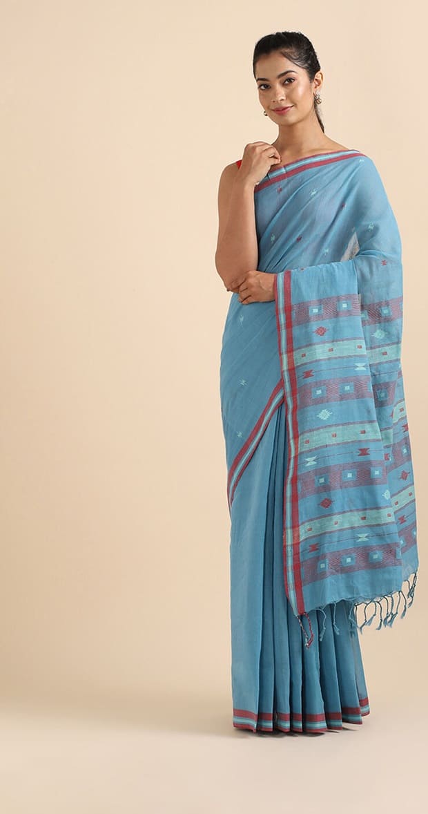 Light Blue Pure Cotton Jamdani Saree 