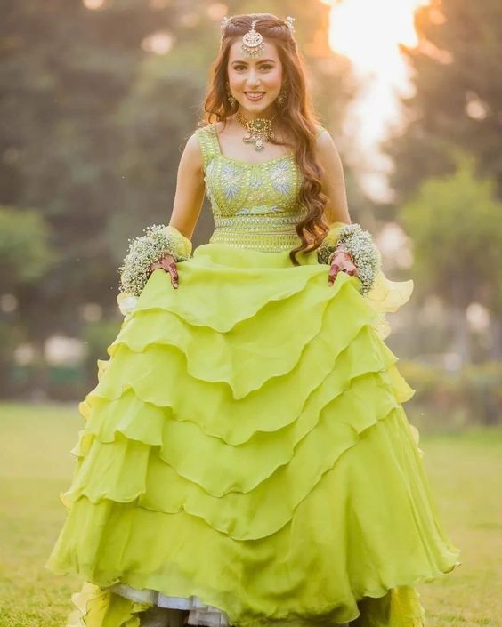 Lime green mehndi dress for bride
