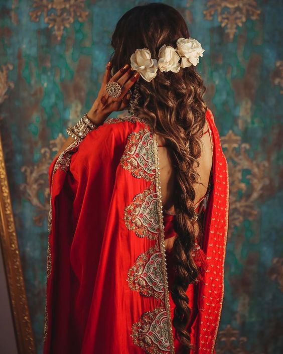 Messy braid modern trendy hairstyle for saree