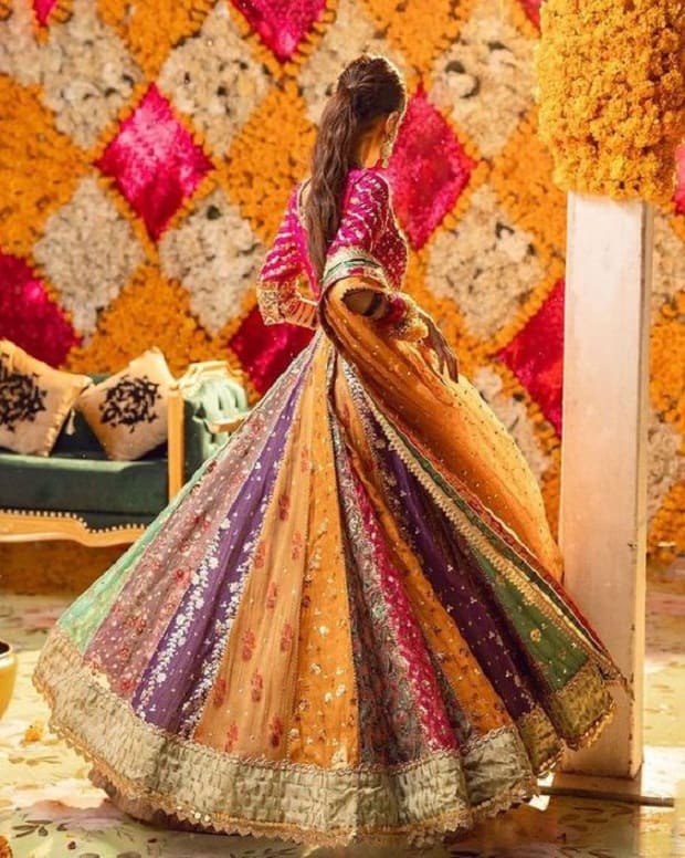 Multicoloured lehenga for mehndi