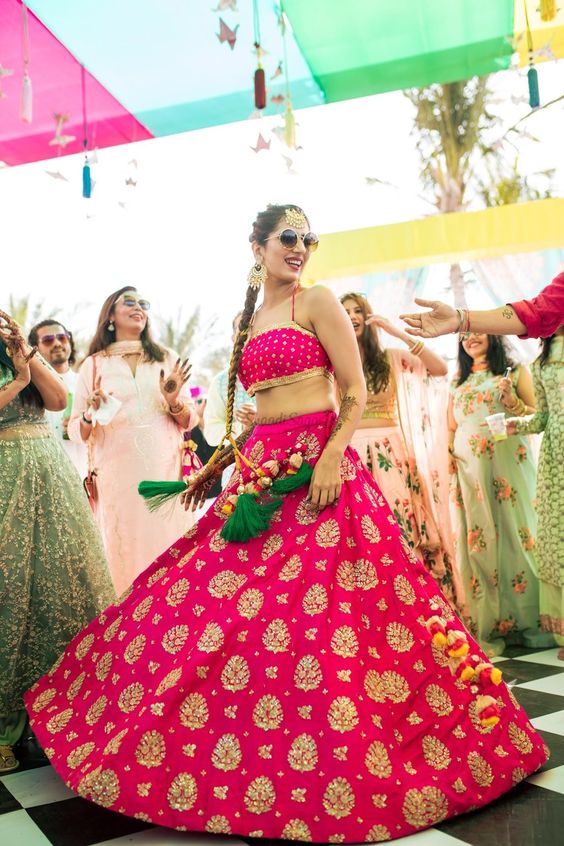 Pink mehndi dress for bride