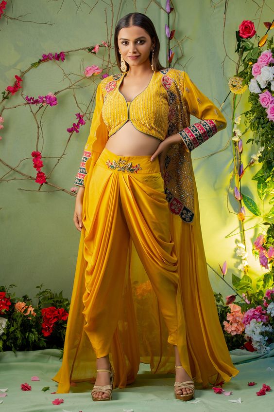 Quirky mustard tunic with dhoti pants