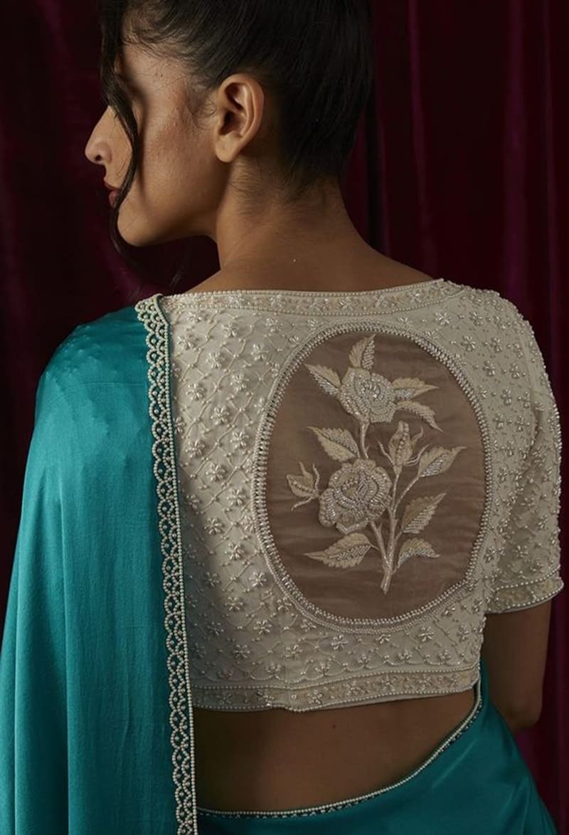 Sheer-round-panel-with-pattern-simple-net-blouse-back-design