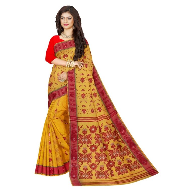 Yellow-Cotton-Baluchari-Saree-with-Red-Border