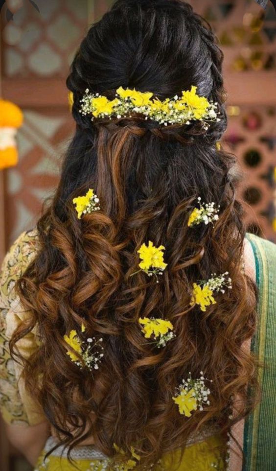 Yellow flower open hairstyle