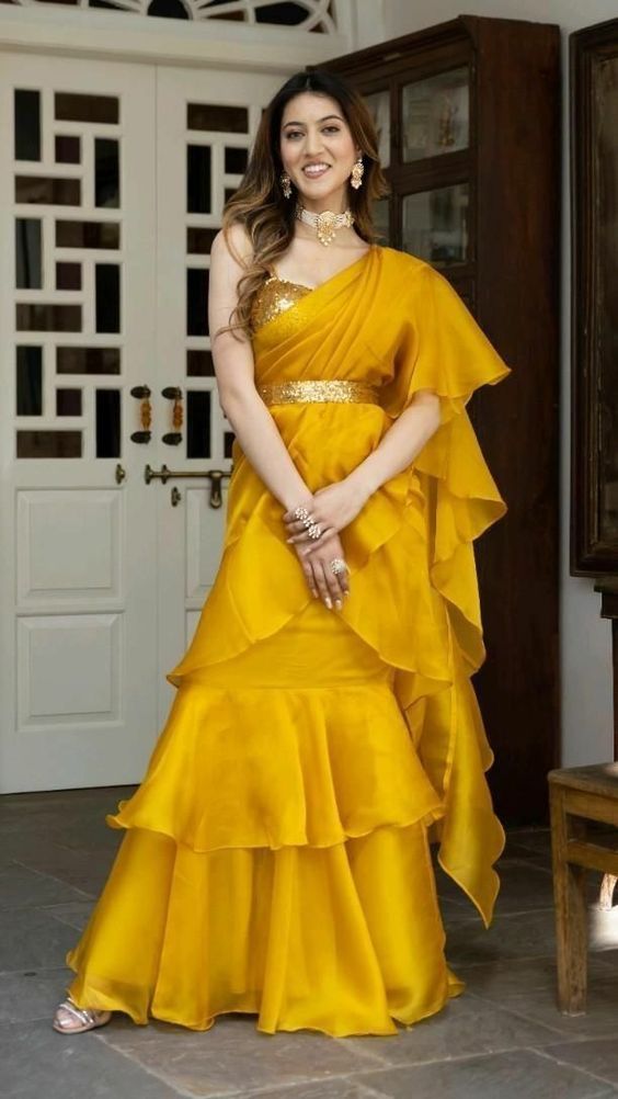 Yellow saree for haldi ceremony dress for bride