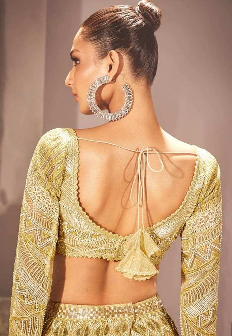gold-and-olive-abstract-pattern-modern-lehenga-blouse-back-designs