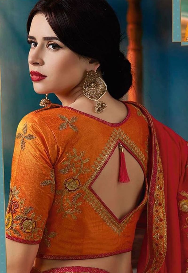 tussar-silk-with-embroidered-cut-out-modern-lehenga-blouse-back-designs