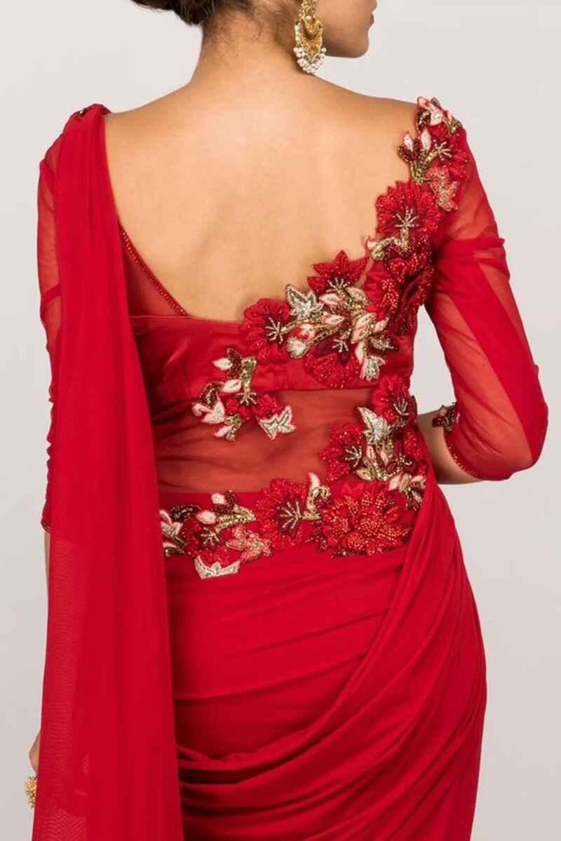 Appliqued-back-neck-net-blouse-design