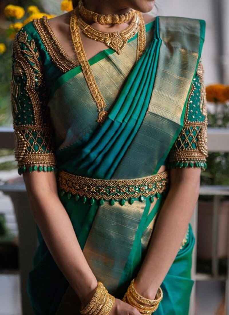 Beads-and-lace-embellished-bridal-saree-blouse-designs