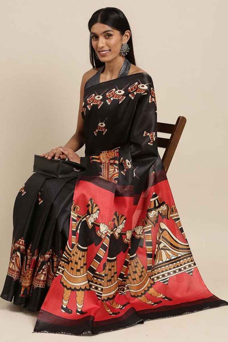 Bhagalpuri-silk-with-warli-block-print-black-saree-for-women