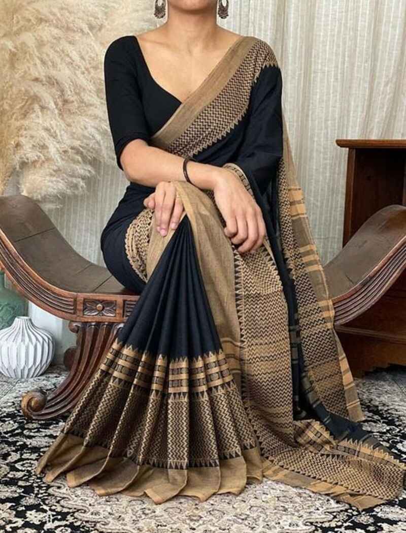 Black-cotton-silk-saree-with-broad-border-black-saree-for-women