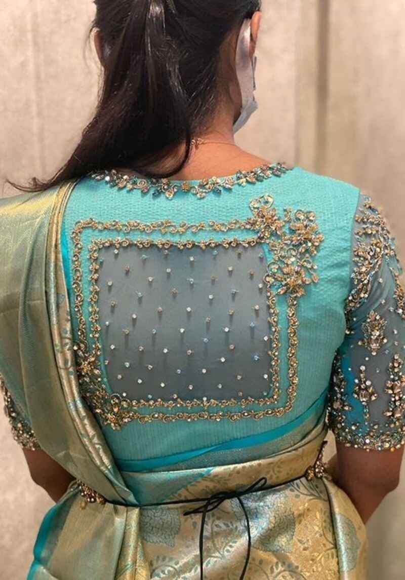 Boat-neck-back-neck-net-blouse-design