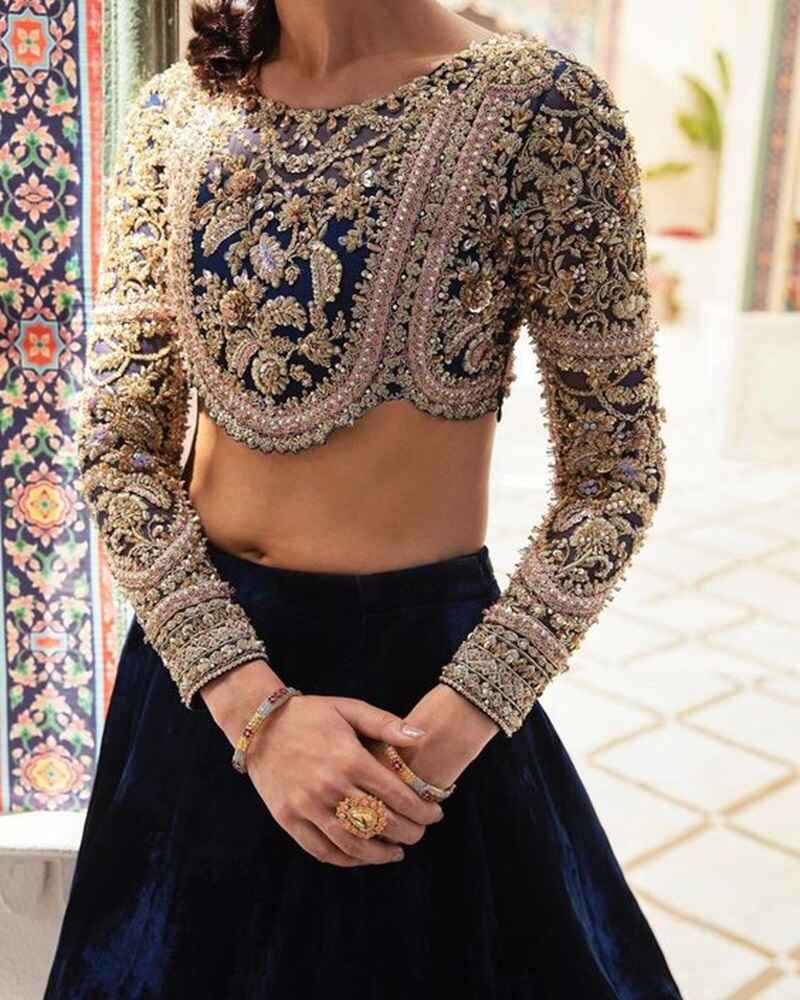 Boat-neck-full-sleeves-simple-embroidery-bridal-blouse-designs