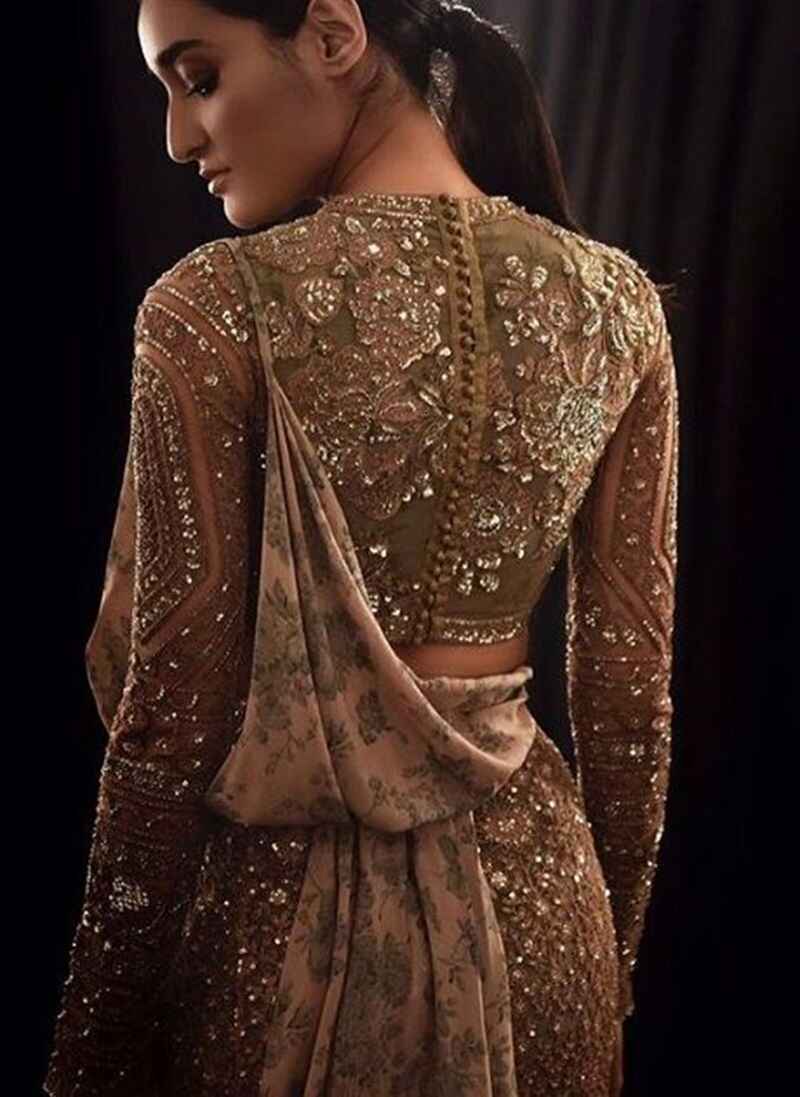 Buttoned-embroidered-net-blouse-back-design