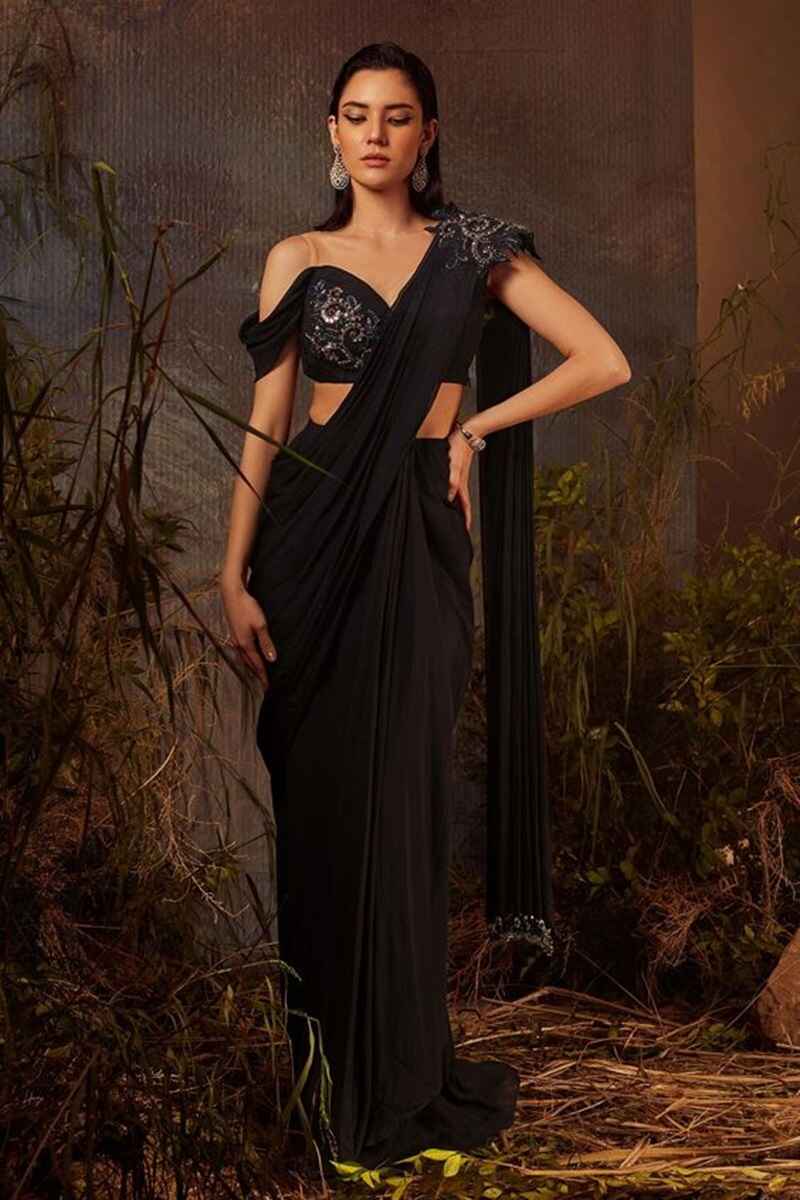 Cold-shoulder-illusion-neckline-latest-blouse-designs-for-fancy-sarees
