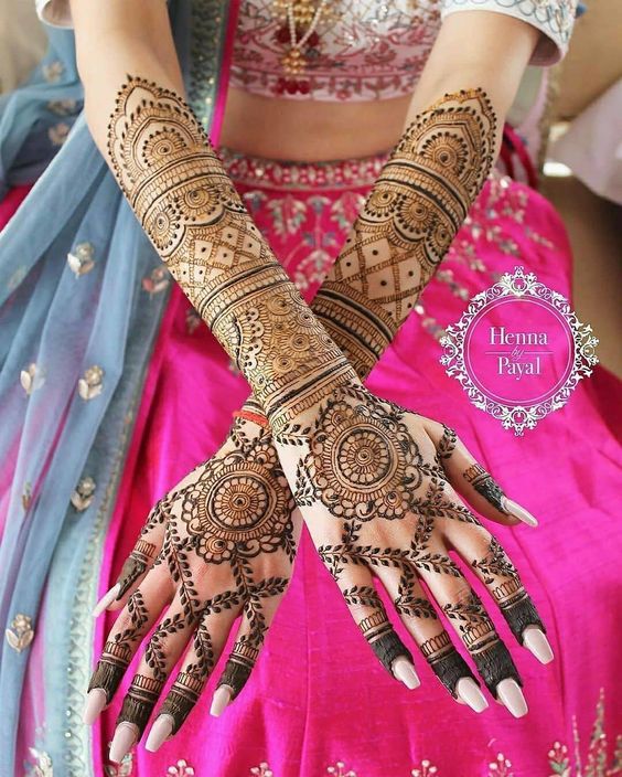 Crisscross mehndi design full hand