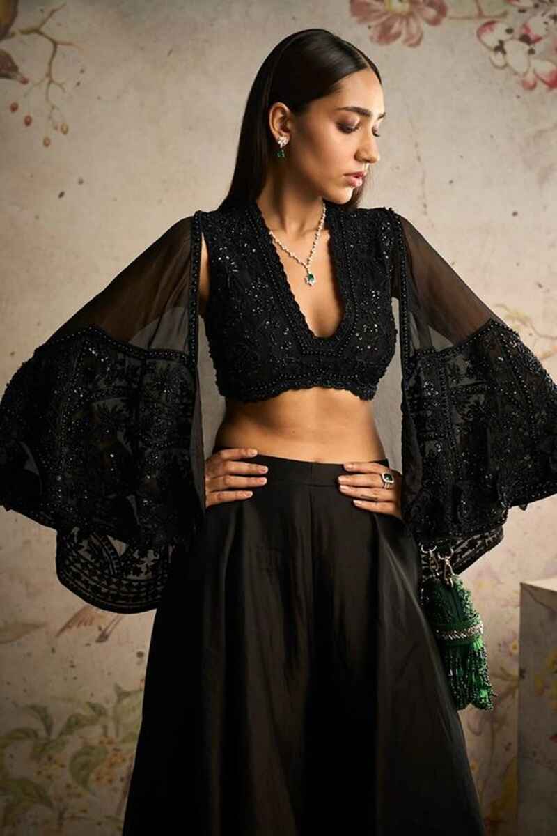 Deep-neck-with-cape-sleeves-sexy-designer-blouse