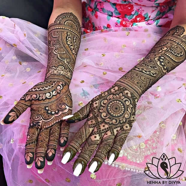 Detailed bridal mehndi designs for full hands front and back