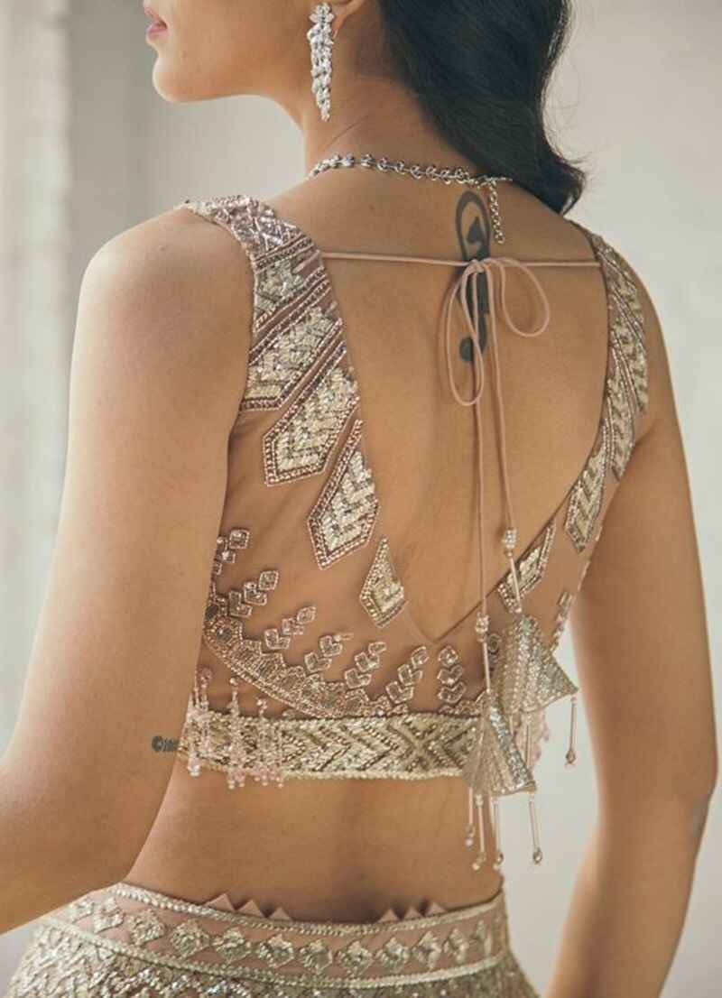 Embroidered-V-neck-net-blouse-back-neck-designs