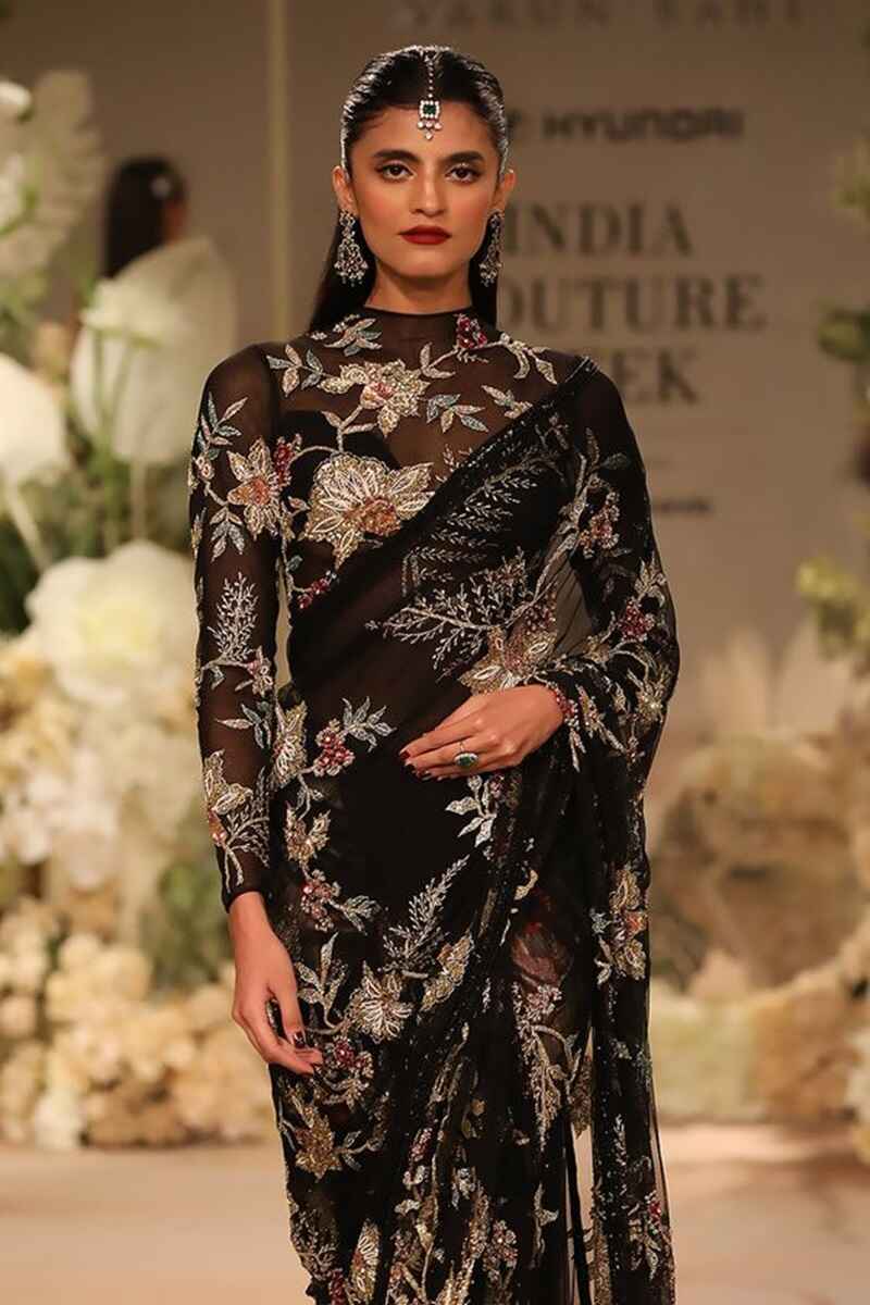 Floral-and-vine-mbroidered-net-black-saree-party-wear