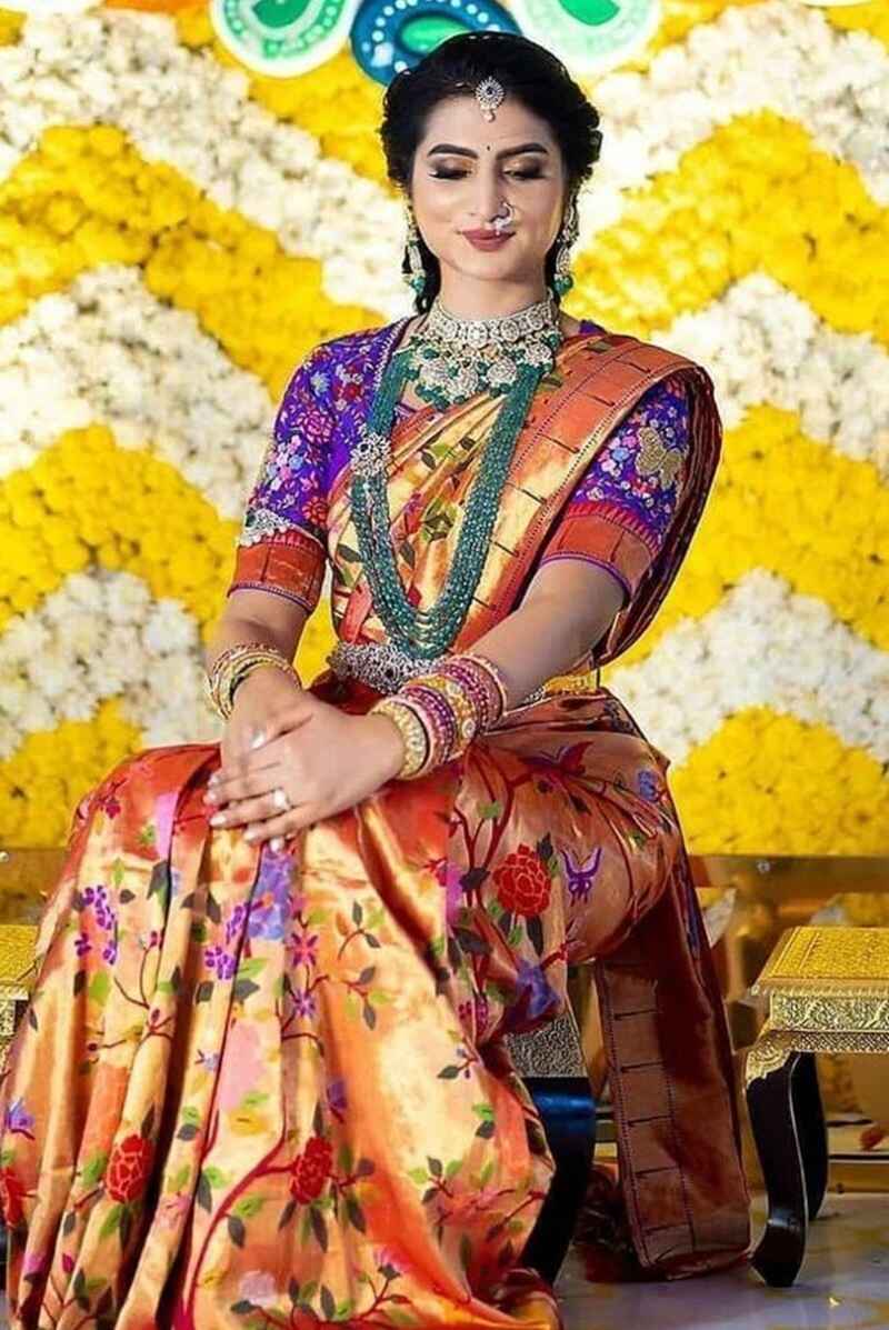 Floral-pattern-fancy-paithani-saree-blouse-design