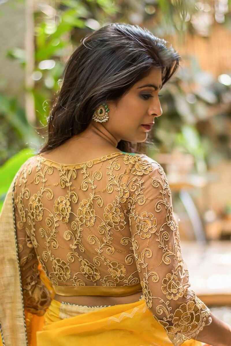 Golden-floral-threadwork-net-blouse-back-design
