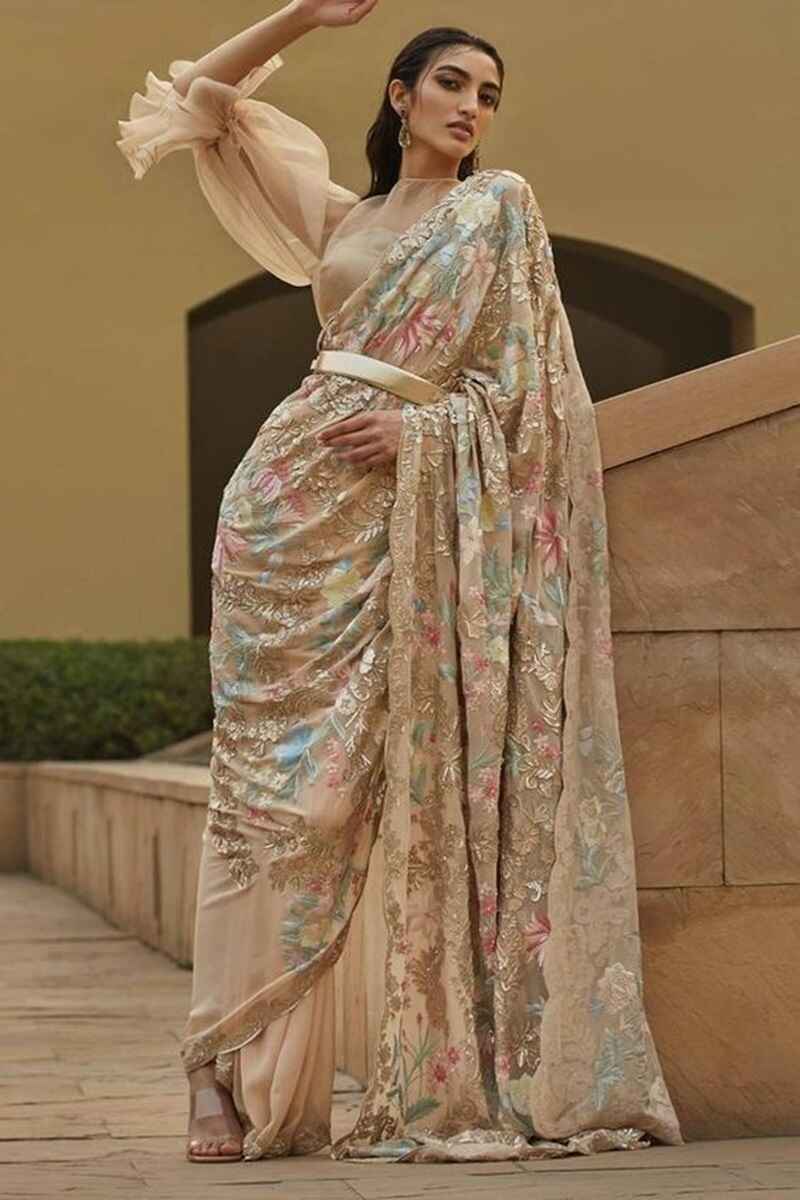 High-neck-with-lantern-sleeves-fancy-saree-blouse-design