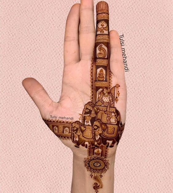 Intricately detailed one finger mehndi design