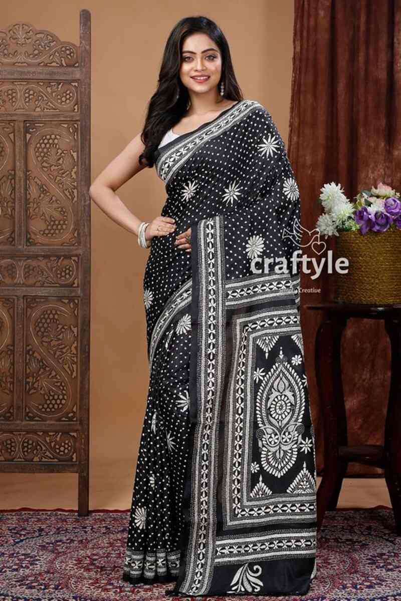 Kantha-embroidered-black-saree-for-women