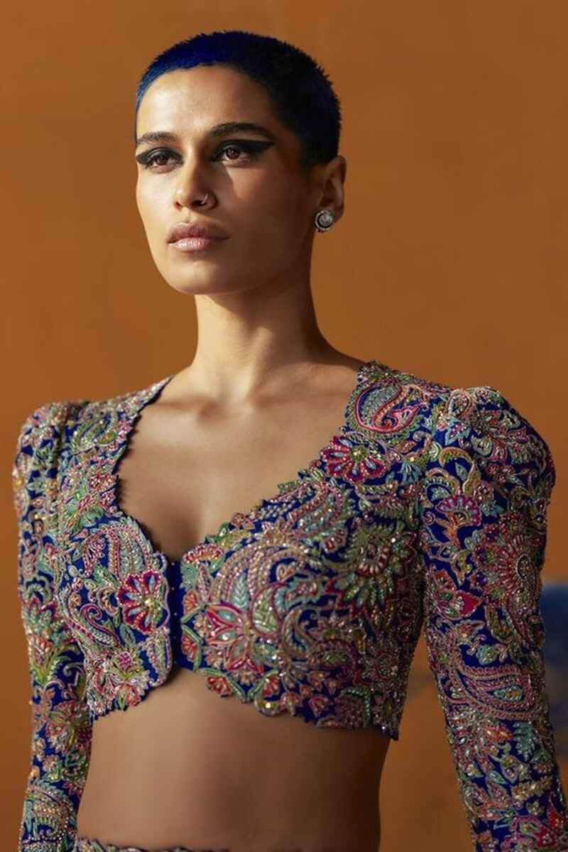 Leaf-neck-with-full-puff-sleeves-sexy-blouse-design-front