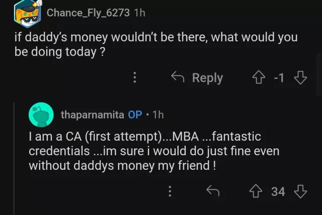 Namita reply daddys money
