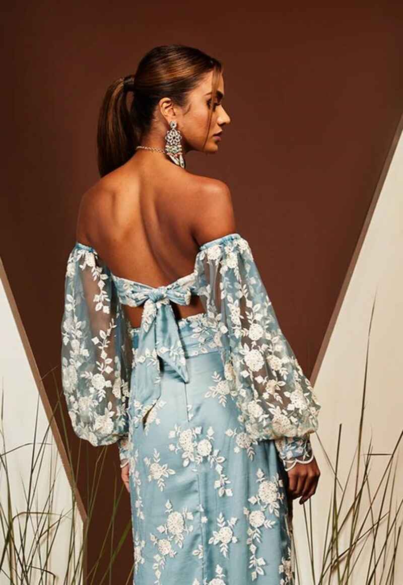 Off-shoulder-with-balloon-sleeves-sexy-back-blouse-design
