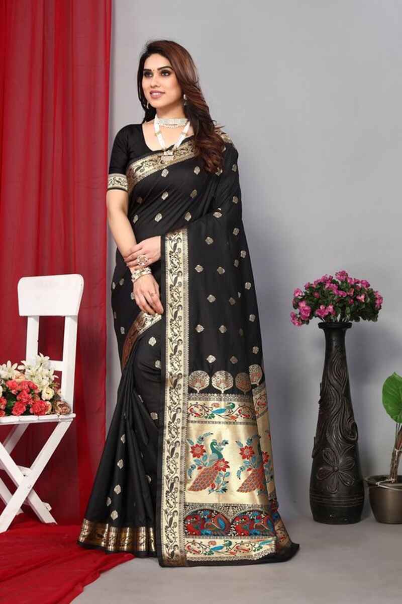 Paithani-silk-with-zari-work-black-saree-for women