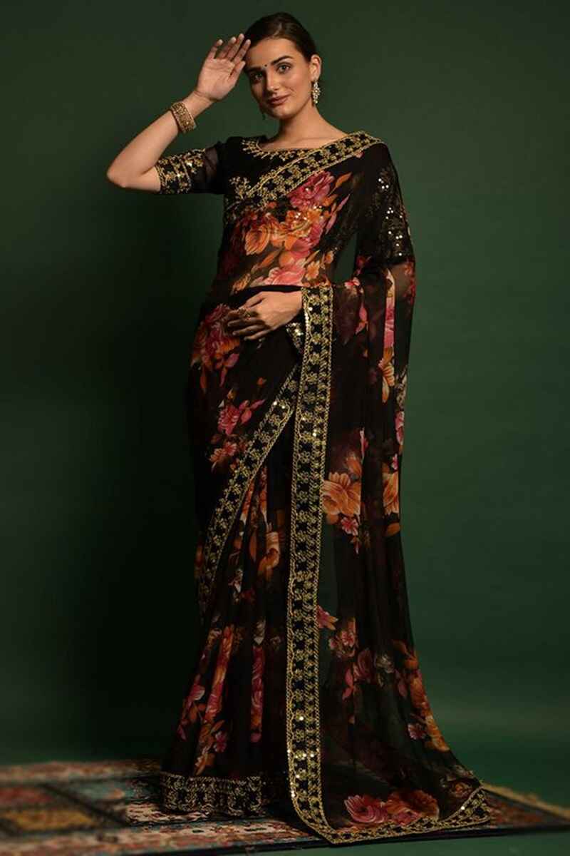 Printed-chiffon-with-lacework-black-saree-for-women