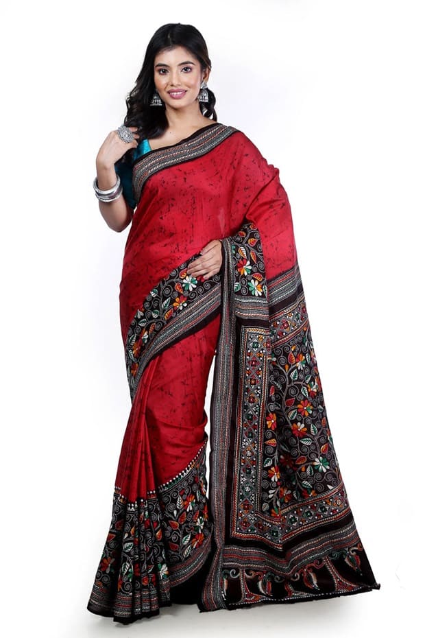 Pure Silk Batik Print bengali saree 