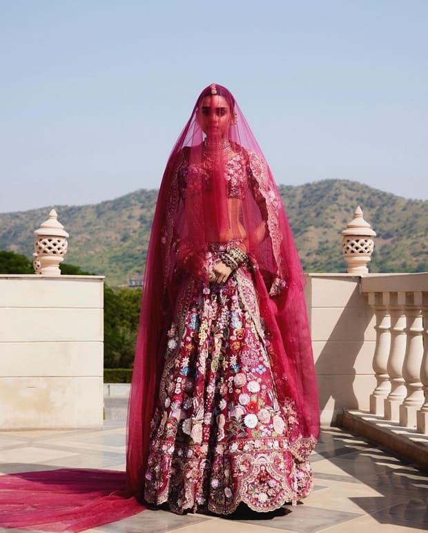 Rahul mishra red lehenga