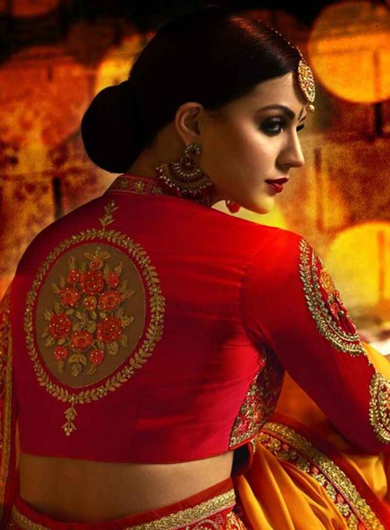 Round-cut-out-with-net-panel-back-neck-net-blouse-design