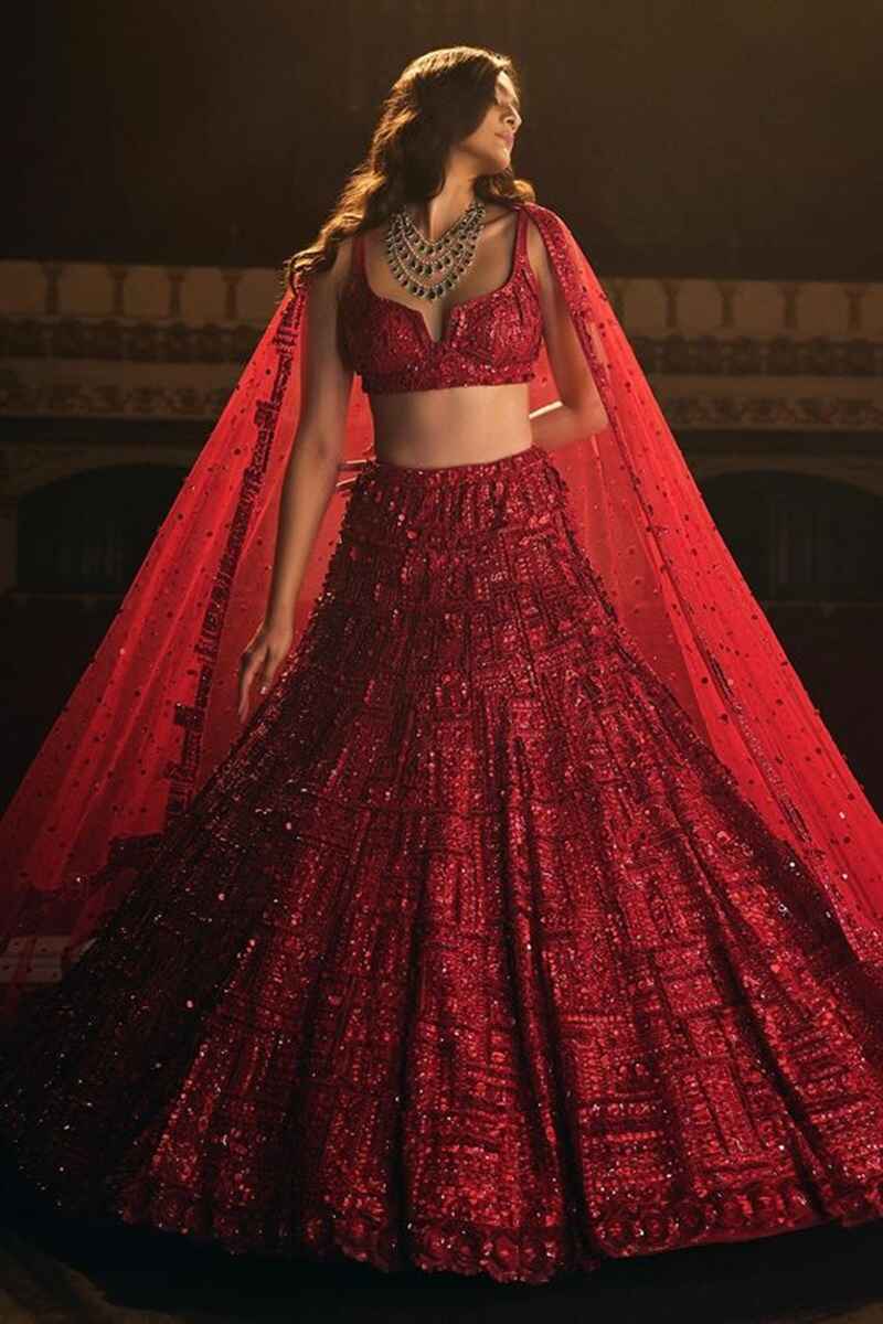Sequin-embellished-notched-neck-bridal-lehenga-blouse-design