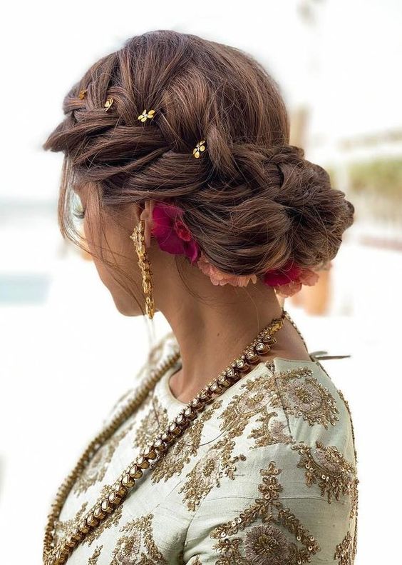 Side braided low bun