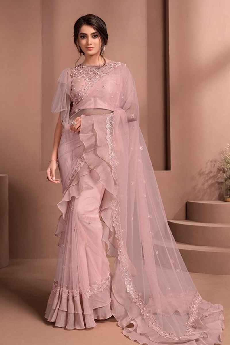 Silk-with-embellished-net-saree-blouse-designs-front-and-back