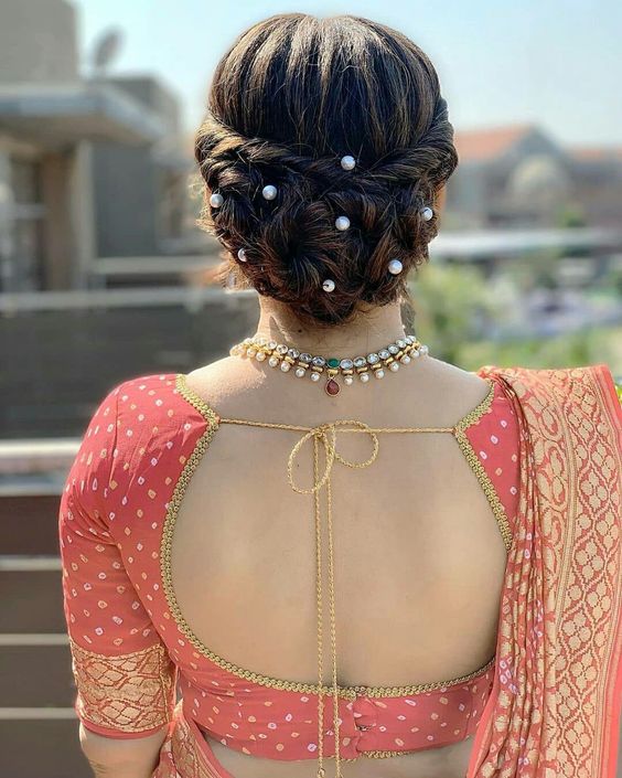 Stylish rope bun with pearls