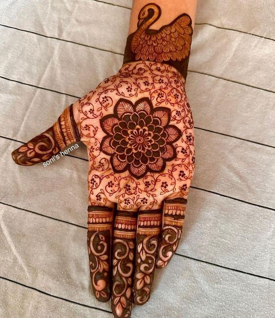 Swan motif front hand mehndi design