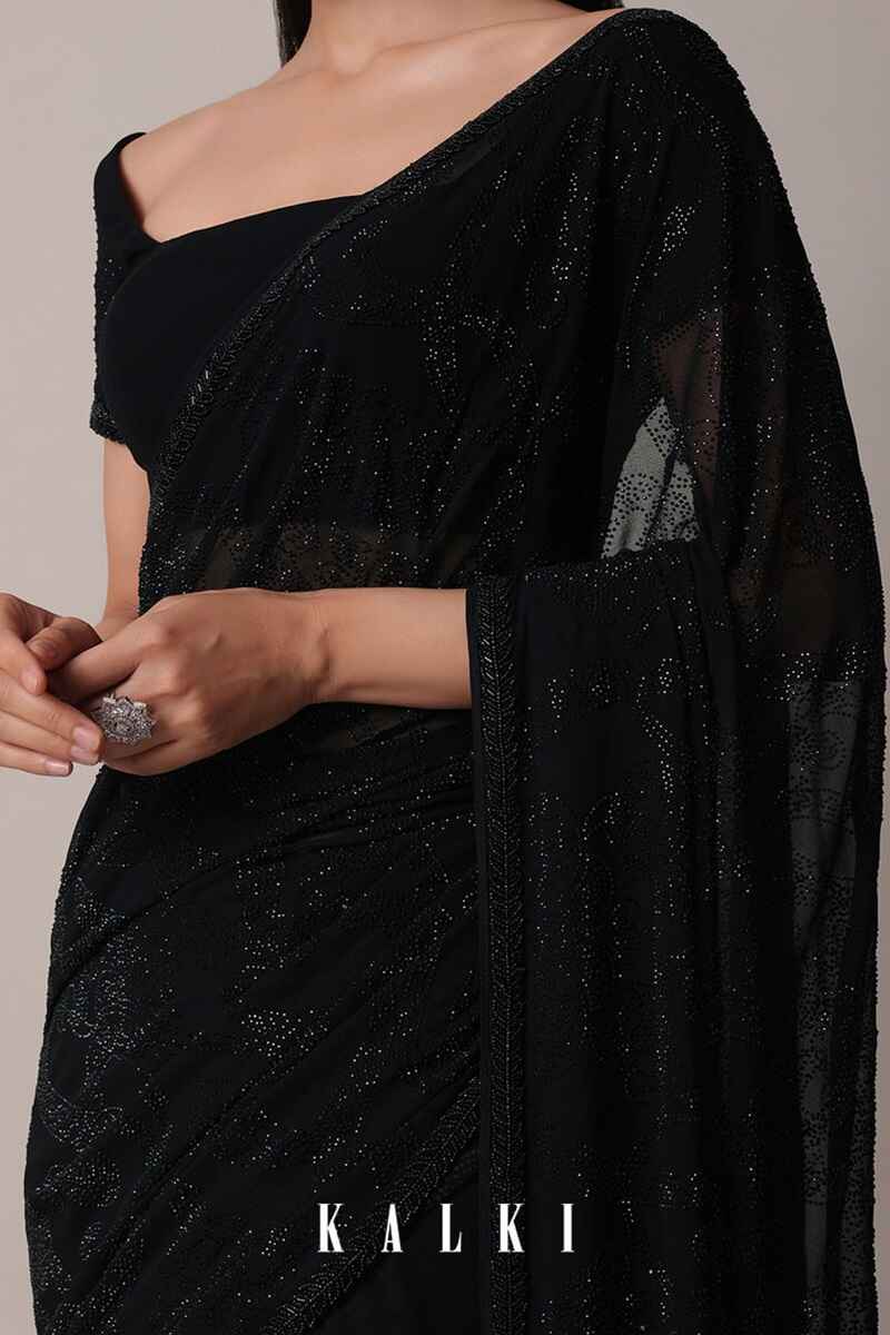 Swarovski-embellished-georgette-black-saree-party-wear
